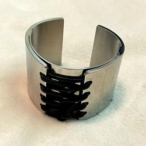 Unique Zoppini stainless steel cuff with leather lace up design